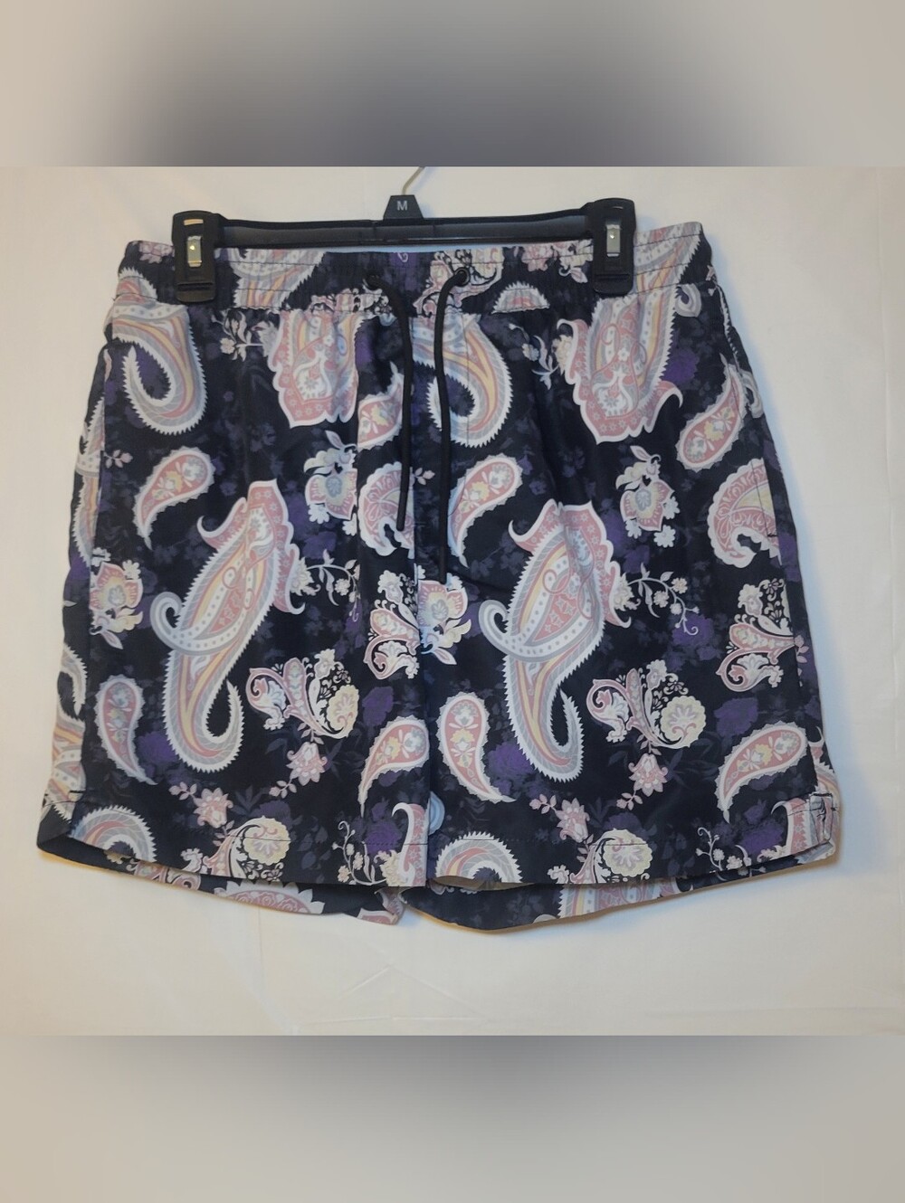 Forever 21 Men’s Navy Paisley Swim Trunks with Pastel Pink & Lavender